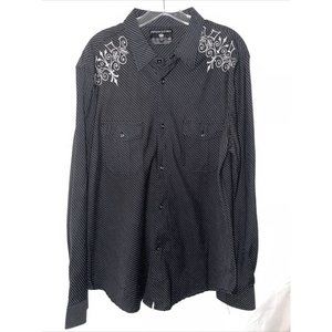 Pop Icon Clothing Black Embroidered Shirt, Size XL Black White Striped